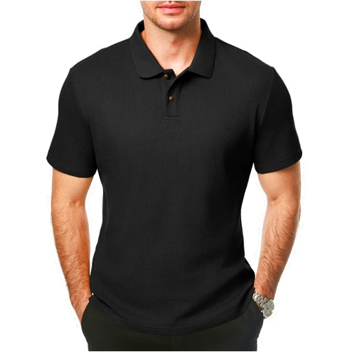 JMIERR Men's Waffle Polo Shirts Summer Casual Short Sleeve T-Shirt Button Up Solid Color Henley Shirts
