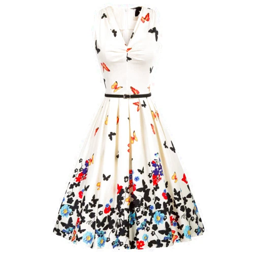 Belle Poque 1950S Vintage Dresses for Women Butterfly Print Cocktail Wedding Dress A-line Dres