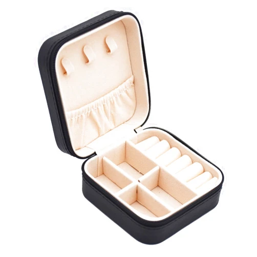 MODENGKONGJIAN Mini Jewelry Travel Case, PU Leather Travel Jewelry Organizer Box, Small Portable Portable Jewellery Storage Holder for Womens Rings Earrings Necklaces Bracelets (Black)