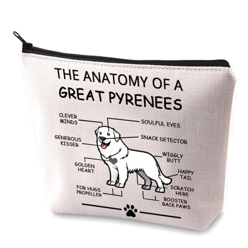 LEVLO Funny Great Pyrenees Lovers Gifts The Anatomy of A Great Pyrenees Cosmetic Bags Pyrenean Mountain Dog Veterinary Mom Travel Toiletry Bags (Great Pyrenees)