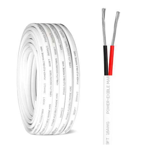 Kimbluth 16 Gauge Duplex Marine Wire Tinned Copper Boat Cable, 100ft 16 AWG Standard USA OFC Oxygen Free Copper Wire for Automotive Boat Speakers Solar Outdoors
