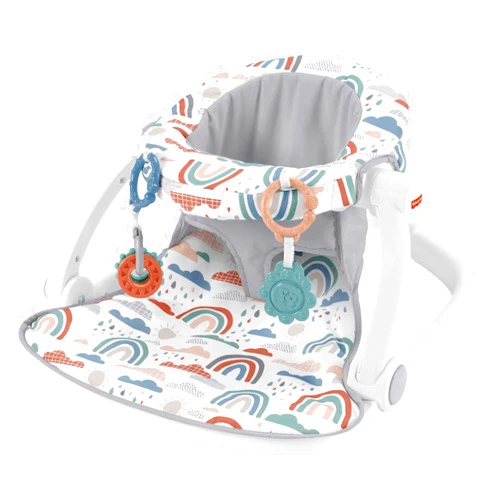 Fisher-Price Portable Baby Chair Sit-Me-Up Floor Seat with Developmental Toys & Machine Washable Seat Pad, Rainbow Showers
