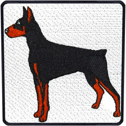 EXPRESS-STICKEREI Doberman Patch | Iron-on Patch for All Fabrics & Leather | Dobermann Sticker for Clothing and Leather | Dog breeding Badge Animal Emblem Dog Accessory | 2.95x2.95 in