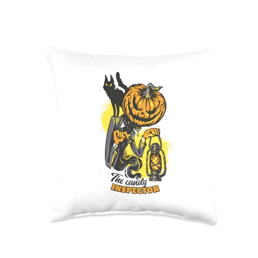 Halloween, Horror, Zombie, Kürbis, Skelett, Grusel The Candy Inspector. Throw Pillow, 16x16, Multicolor