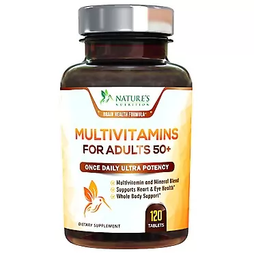 Nature's Nutrition Multivitamin for Adults 50 Plus Extra Strength Daily Multivitamins and Minerals Supplement 627mg - Made in USA - Multi Vitamins A, C, D, E, B12, Iron, and Calcium for Men and Women - 120 Tablets