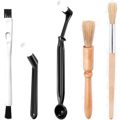 Adems 5 piece Coffee Machine Cleaning Brush Set and Coffee Grinder Cleaning Brush with Soft Bristles Wood Brush Set, for professionals, barista or home use