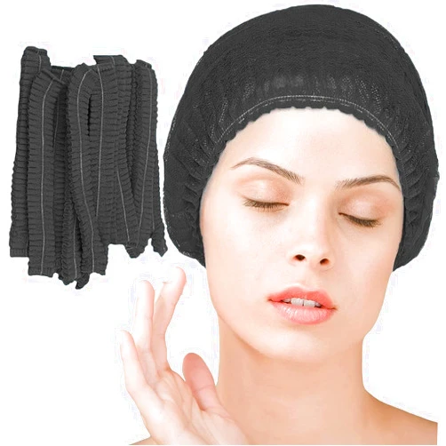Smilco 100pcs/Pack Black Disposable Bouffant Caps,24inches Hair Net, Elastic Dust Cap for Hair Nets Food Service, Non-Woven,Salon,Spa,Kitchen Head Cover (Black)