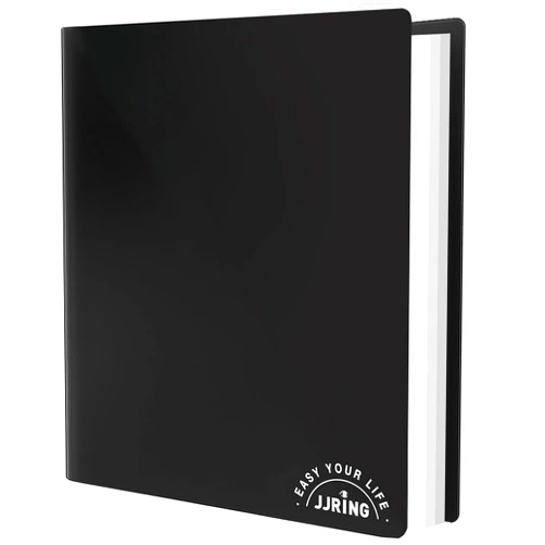 JJRING 18x24 Art Portfolio Folder with Plastic Sleeves, 24-Pocket Portfolio Binder Displaying 48 Pages, Presentation Book with Black Inner Paper for Artwork Storage, Black