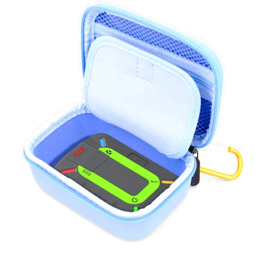 CASEMATIX Travel Case Compatible with Zoleo Satellite Communicator and Accessories - Includes Hard Shell Case with Wrist Strap and Carabiner for Satellite Messenger, Light Blue
