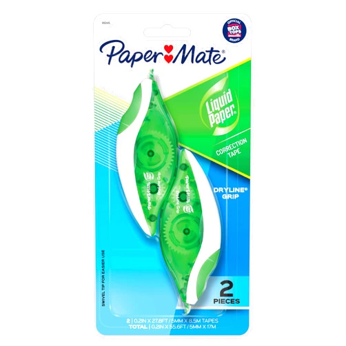 Paper Mate Liquid Paper DryLine Grip Correction White Tape, 12 Count, Pack of 6