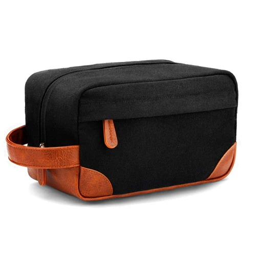 Vorspack Toiletry Bag Hanging Dopp Kit for Men Water Resistant Canvas Shaving Bag with Large Capacity for Travel- Black
