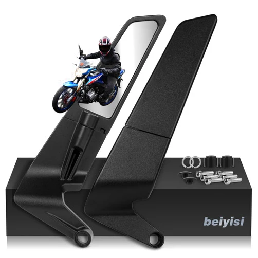Beyisi Motorcycle Mirrors Adjustable Rotating Rear View Mirror Stealth Wind Wing Side Mirror Universal 10MM and 8MM for Z400 Z650 Z900 1290 Super Duke R Evo ABS 390 Duke Street Bike (Normal)