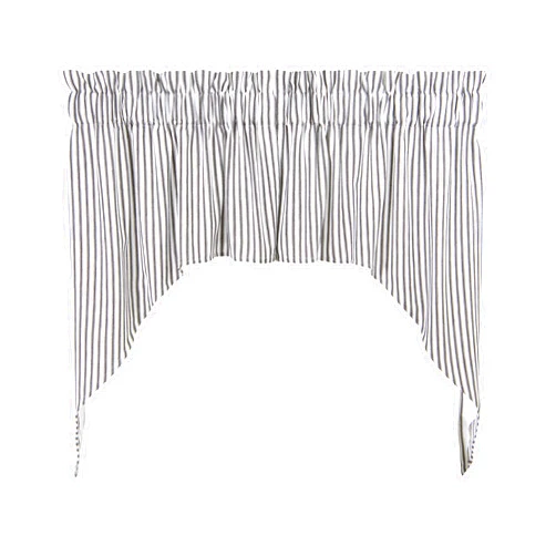 Cackleberry Home Black and White Ticking Stripe Woven Cotton Swag Curtains 36 Inches W x 38 Inches L