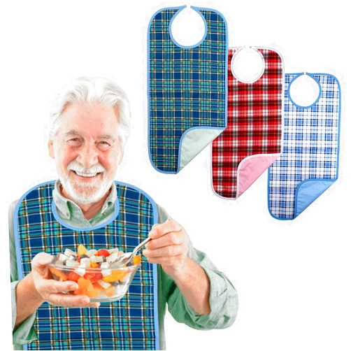 Brosive Adult Bibs, 3-Pack Washable Waterproof Clothing Protector for Men, Women, Elderly Seniors - Reusable Large Feeding Bibs