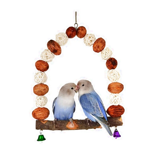 PatPatPet Natural Apple Wooden Walnut Bird Swing Perch Parrot Hanging Toy, Bird Gym Stand Toy Birdcage Pecking Chewing Toy for Small Birds (D,8 inch)