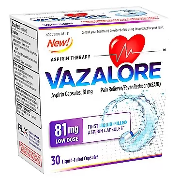 VAZALORE™ Aspirin 81mg for Adults | Low Dose Aspirin Heart Therapy | Liquid-Filled Capsules to Help Protect Stomach | Pain Relief | 30 Count