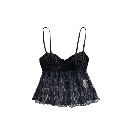 SweatyRocks Women's Sheer Lace Spaghetti Strap Cami Top Sleeveless Backless Flared Camisole