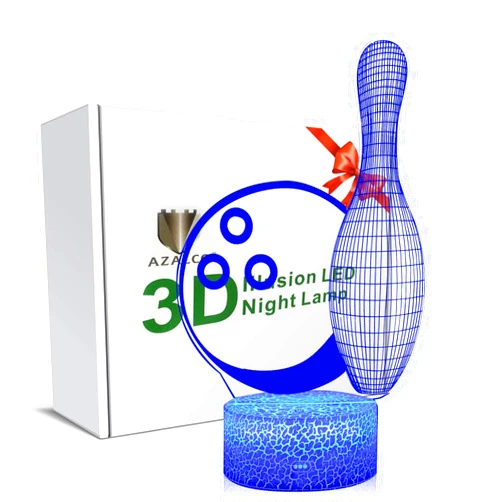 AZALCO Bowling 3D Night Light,16 Color Change&Dimming by Remote Control or Smart Touch Optical Illusion Bedside Lamps,Sports Decor for Boys Bedroom Girls Kids Teens Birthday Christmas Gifts Xmas Gift