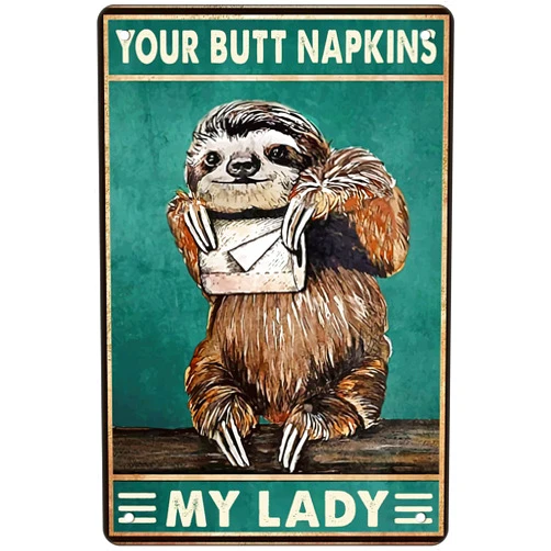 Ecrtorin Metal Sloth Decorative Signage, 12 x 8 Inch, Medieval Vintage Bathroom Wall Art