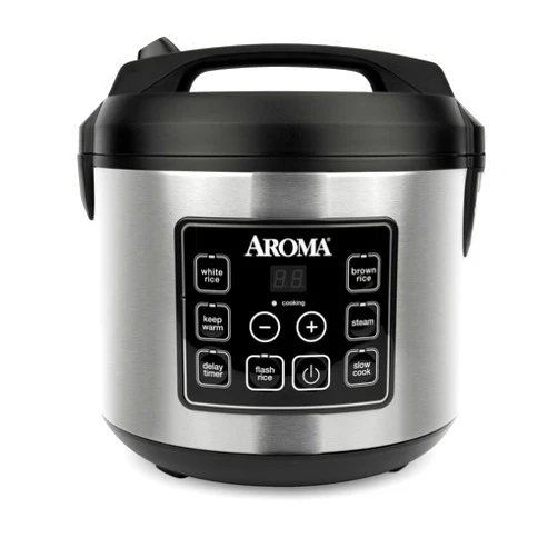 Aroma Housewares 20 Cup Cooked (10 cup uncooked) Digital Rice Cooker, Slow Cooker, Food Steamer, SS Exterior (ARC-150SB),Black