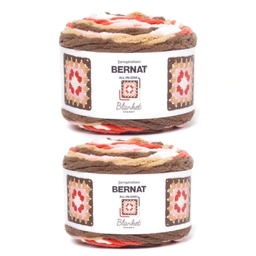 Bernat All in One Blanket Granny Choco Berry Yarn - 2 Pack of 240g / 8.5oz - 100% Polyester - #6 Super Bulky - 178 Yards per Skein - Knitting/Crochet