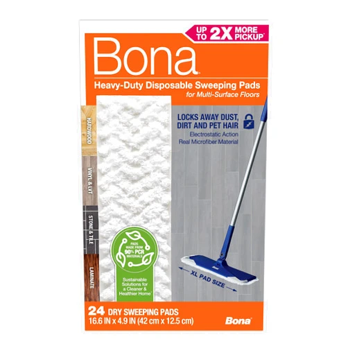 Bona Sweeping Pads for Multi-Surface Floors - 24 Refills - Heavy-Duty & Disposable Pads - XL Microfiber Pads Wipe Away Dust, Dirt, & Pet Hair