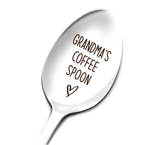 Muktoujaumai Engraved Spoon Gift for Grandma, Grandma's Coffee Spoon, Mother’s Day Birthday Christmas Gifts for Best Grandma Ever, Grandmother Gifts from Granddaughter Grandson Grandchildren, Stainless Steel Spoon