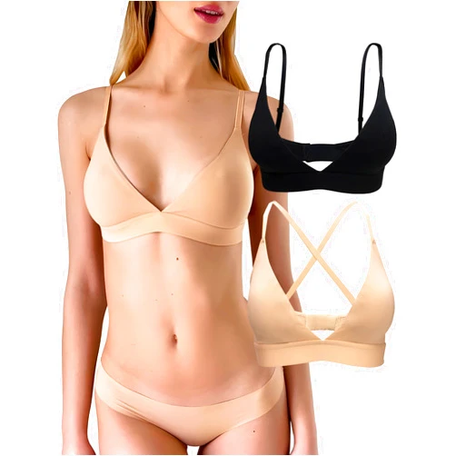 KUKU PANDA 2 Pack Women's Triangle Bralette Comfortable Cotton Wireless Padded Bra Lightly Lined V Neck
