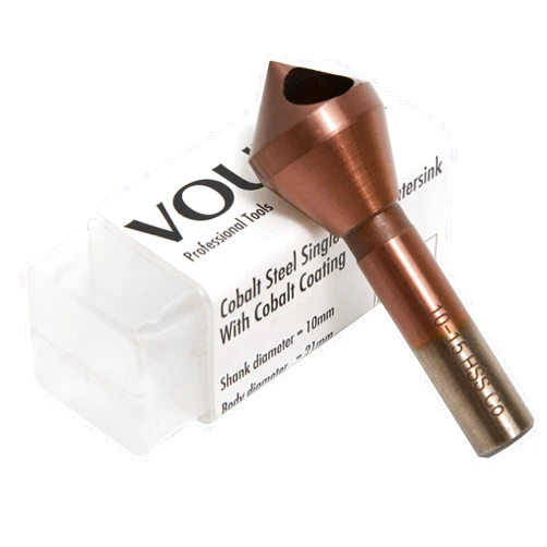 Vouyar Cobalt Steel Single End Countersink Drill Bit with Cobalt Coating Finish for Hard Metal Wood, 90 Degree M35 HSS, 10MM Round Shank, 21MM Body Diameter
