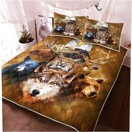 BEDMUST Countryside Nature Quilts Set Twin Size Country Cabin Bedding Set Eagle Wolf Deer Bear Printed Bedspread Soft Lightweight Coverlet Farmhouse Decor Bed Cover Sets with 2 Pillow Shams