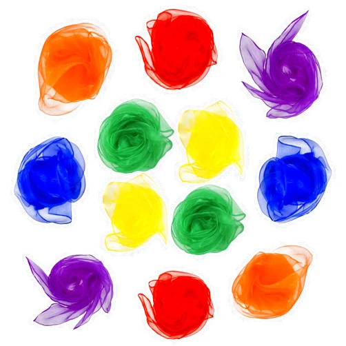Lolakee Dance Scarves for Kids 12 Pcs Music Scarves Dance Scarf Play Scarves for Children Movement Square Juggling Silk Tricks Scarves Rhythm Band Scarves(6 Colors,24