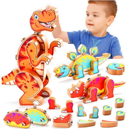 MDINGTD Dinosaur Toys for 3 4 5+ Year Old Boys, Dinosaur Building Blocks Set Kids STEM Take Apart Toys Educational Learning Toys Ideal Party Favors Christmas Birthday Gifts for 3-8 Years Old Kids Boys Girls