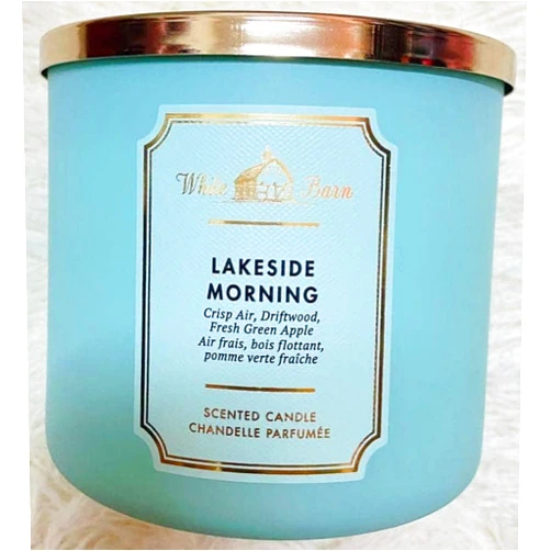 White Barn Candle Company Bath and Body Works 3-Wick Scented Candle w/Essential Oils - 14.5 oz - Lakeside Morning (Crisp Autumn Air, White Driftwood, a Hint of Green Apple)