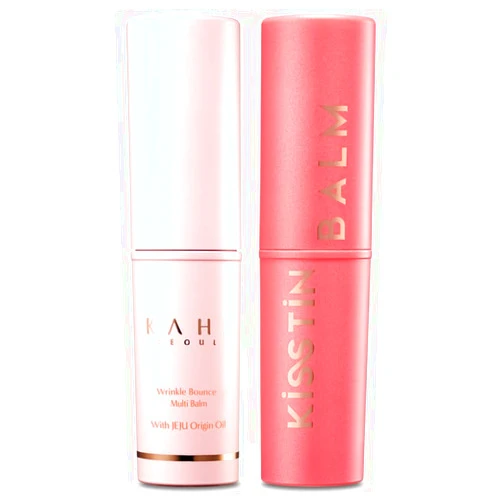 KAHI Multi Balm Stick + Kisstin Pink Face Balm Moisturizer Lip and Check Stick | All-in-One Hydrating Lip Balm Eye Cream Neck Cream Make Up Base & Face Mist Moisture Balm Stick (0.30 fl oz, EA)