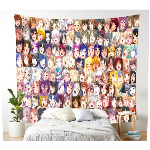 AkinaWay Ahegao Lust Face Kawaii Anime Color Aesthetic Bedroom Tapestry for Wall Decoration (60