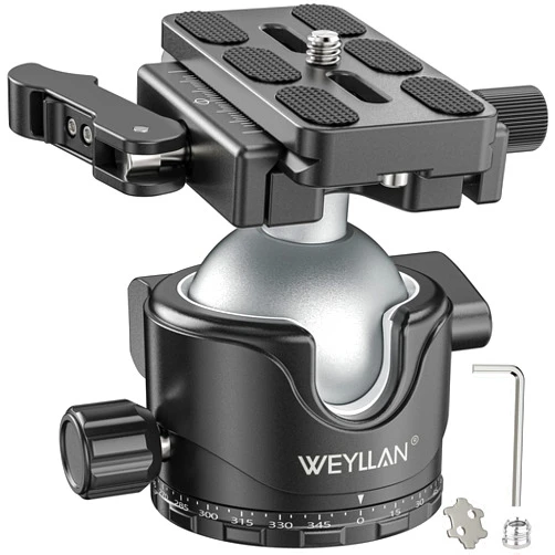 WEYLLAN EH46L Tripod Ball Head with Lever Release, 46mm Low Profile Heavy Duty Ball Head Mount with Arca Swiss Quick Release Plate for Camera Tripod Monopod DSLR Camcorder Telescope,Max Load 44lb/20kg