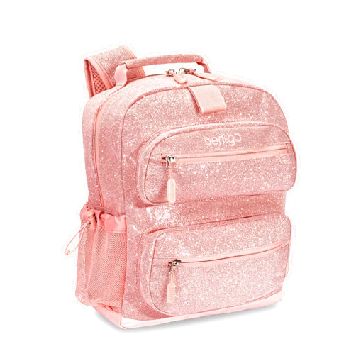 Bentgo Kids Glitter Backpack - Lightweight 14” Backpack for School, Travel & Daycare, Ideal for Ages 4+, Durable & Water-Resistant, Roomy Interior, & Loop for Lunch Bag (Glitter Edition - Petal Pink)