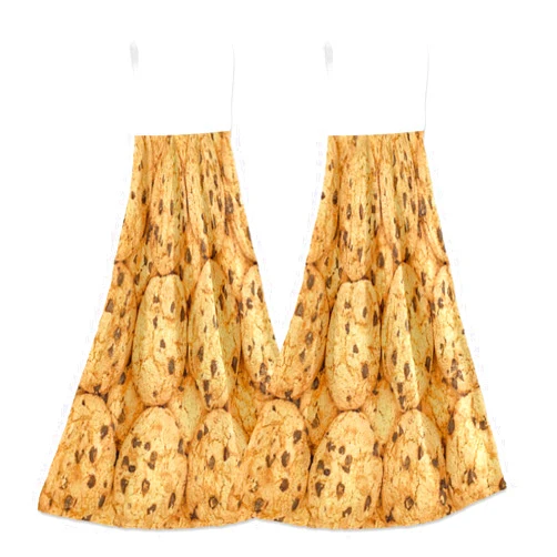 SLHKPNS Chocolate Chips Cookies Kitchen Hanging Hand Towels, Absorbent Tie Towel with Loop 2 PCS Kitchen Linen Sets for Bathroom Restroom Home Decor