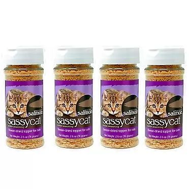 Herbsmith Sassy Cat Kibble Seasoning – Freeze Dried Salmon – Cat Food Topper for Picky Eaters [Bundle x4 Salmon] Salmon 4 Bottles
