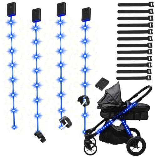 Nosiny 4 Sets Stroller Lights for Night, LED Lights for Baby Strollers, Walking Light for Strollers Battery Powered Safety Strip Light for Scooter, Bikes, Baby Strollers Accessories, Blue