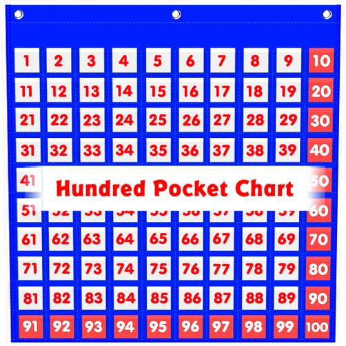 AUVCAS Hundred Pocket Chart Kids Counting Number Learning Tool for Classroom or Home,0-100 Number Cards & 9 Symbol Cards Included(100 Pockets)