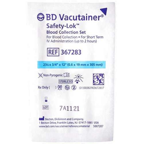BD 367283 Safety-Lok Blood Collection Set with Luer Adapter, 23G, 12