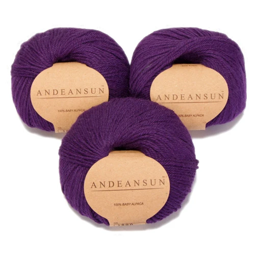 AndeanSun (Set of 3) 100% Baby Alpaca Yarn DK #3 (150 Grams Total) Luxuriously Cozy and Caring Soft to Enjoy Knitting, Crocheting and Weaving - Gorgeous Twist and Stitch Definition (Purple)