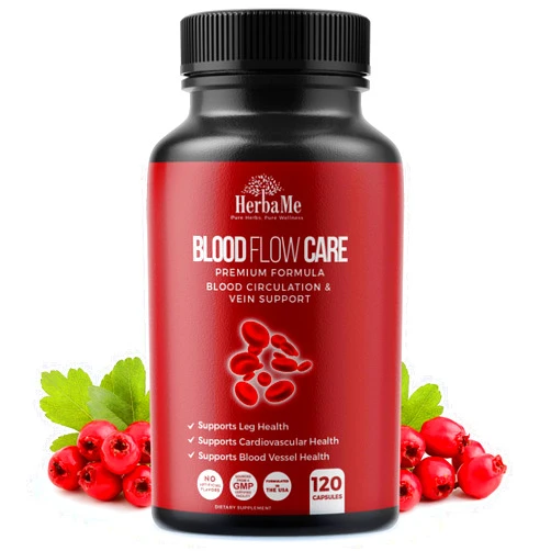 HerbaMe Blood Circulation Supplement, 120 Capsules, Supports Leg Vein, Heart, Vessels and Cardiovascular Health with Niacin, L-Arginine, Ginger, Cayenne Pepper, Hawthorn, Diosmin, Blood Flow Pills
