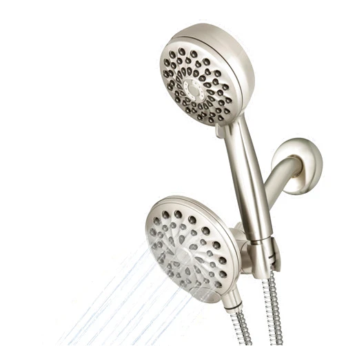 Waterpik One-Touch Dual 2-in-1 Shower System With Rain Shower Head and 7-Mode Hand Held Shower Head, Brushed Nickel XPB-139E-769ME