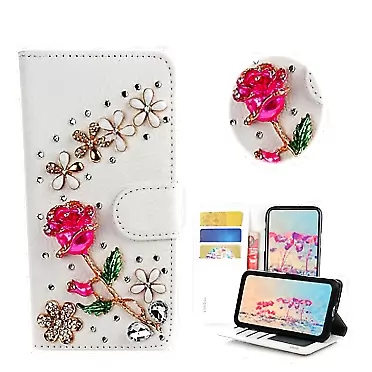 STENES Bling Wallet Phone Case Compatible with iPhone 12 Pro Case - Stylish - 3D Handmade Rose Flowers Floral Design Leather Cover with Screen Protector & Neck Strap Lanyard - Red Rose Flowers Floral / Red Design for iPhone 12 Pro Case