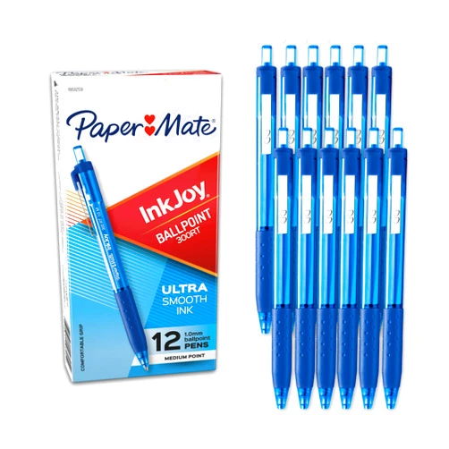 Paper Mate InkJoy 300RT Retractable Ballpoint Pens, Medium Point, Blue, Box of 12