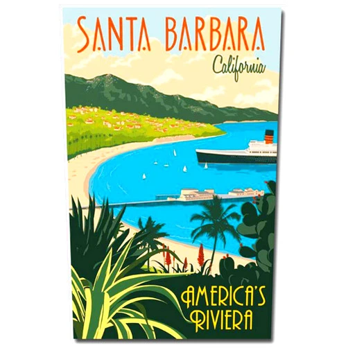 Refrigerator Magnet Santa Barbara California Travel Vintage Art Refrigerator Magnet Size 2.5