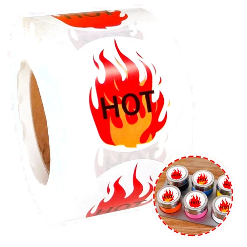Well Tile 1.5 Inch Round Hot Stickers Fluorescent Red Flame Stickers Hot Labels - HOT Imprint Flame Labels 500/Roll