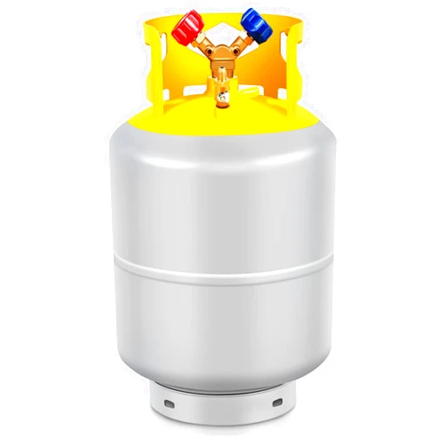Dollate 50 LB Refrigerant Recovery Tank for R410a, R12, R22, R134, Freon Recovery Tank AC Recovery Tank with Double Valve Recovery Can for Liquid/Vapor Reusable Cylinder Tank and 1/4 Sae Y Valve Gray Yellow